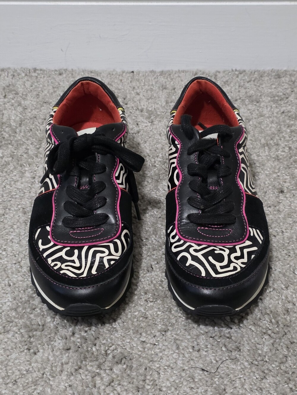 Coach x Keith Haring Limited Edition Leather Suede Black White Pink Sneaker 6.5